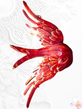 Vintage Zentall Red Enamel Phoenix Bird Brooch Gold Tone Figural Pin